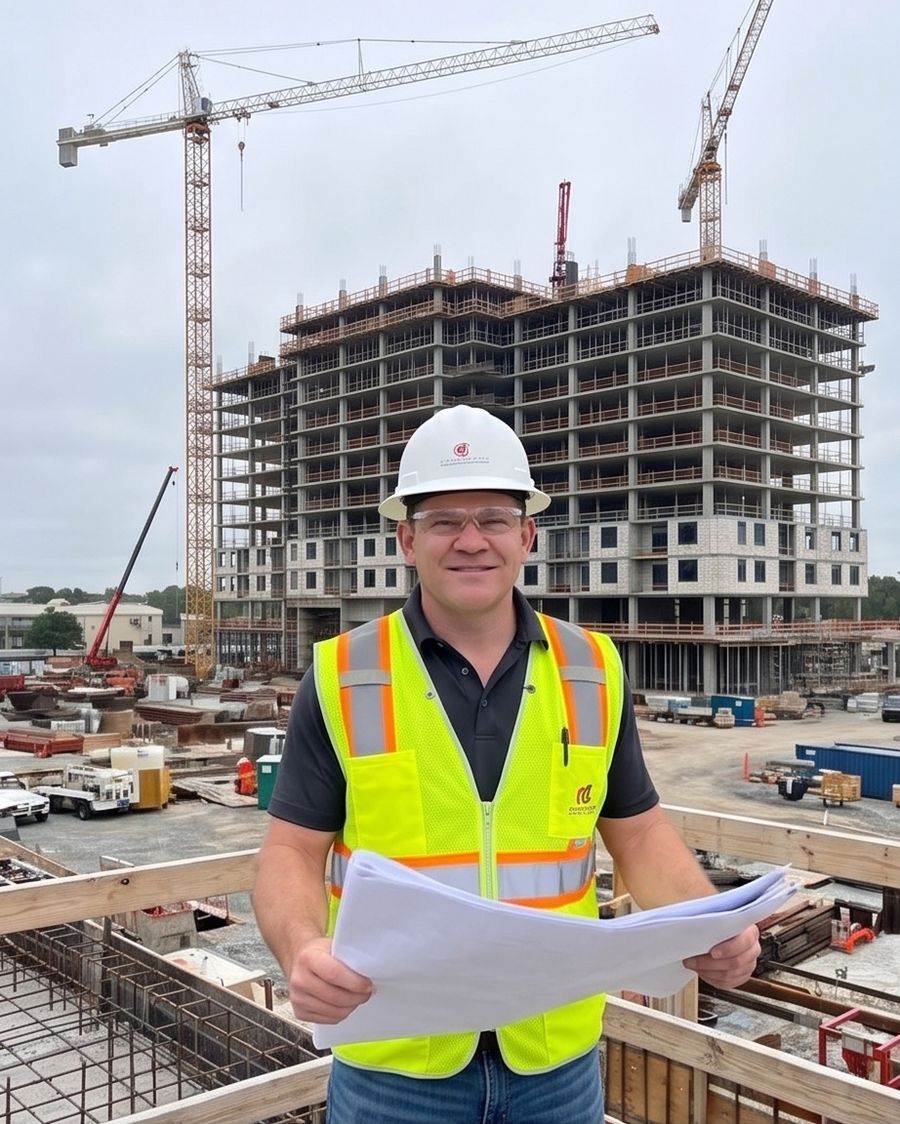 Peter Sheridan reviewing drawings on an active structure