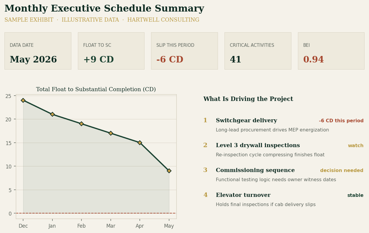 Sample executive schedule summary dashboard